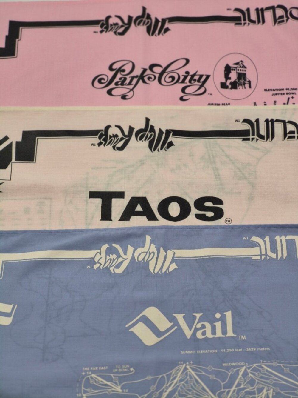 5 Vintage Ski Trail Map Bandanas "Map Rags"  1 Vail, 1 Park City, 3 Taos 80's